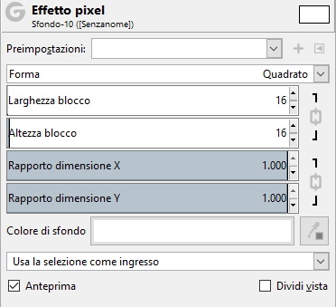 Opzioni del filtro «effetto pixel»