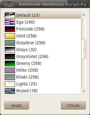 La finestra di dialogo «selezione tavolozza»
