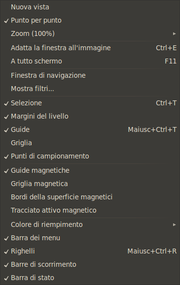 Contenuti del menu Visualizza