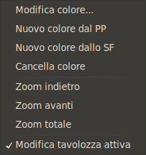 Menu dell'editor delle tavolozze