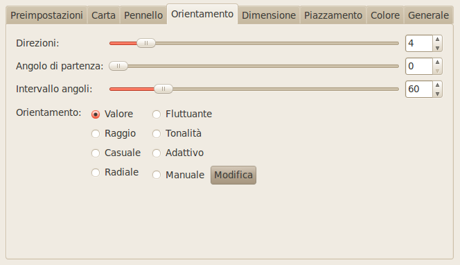 Opzioni della scheda «Orientamento»