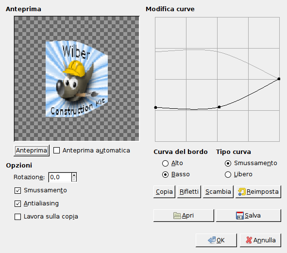 Opzioni del filtro «Piega curva»