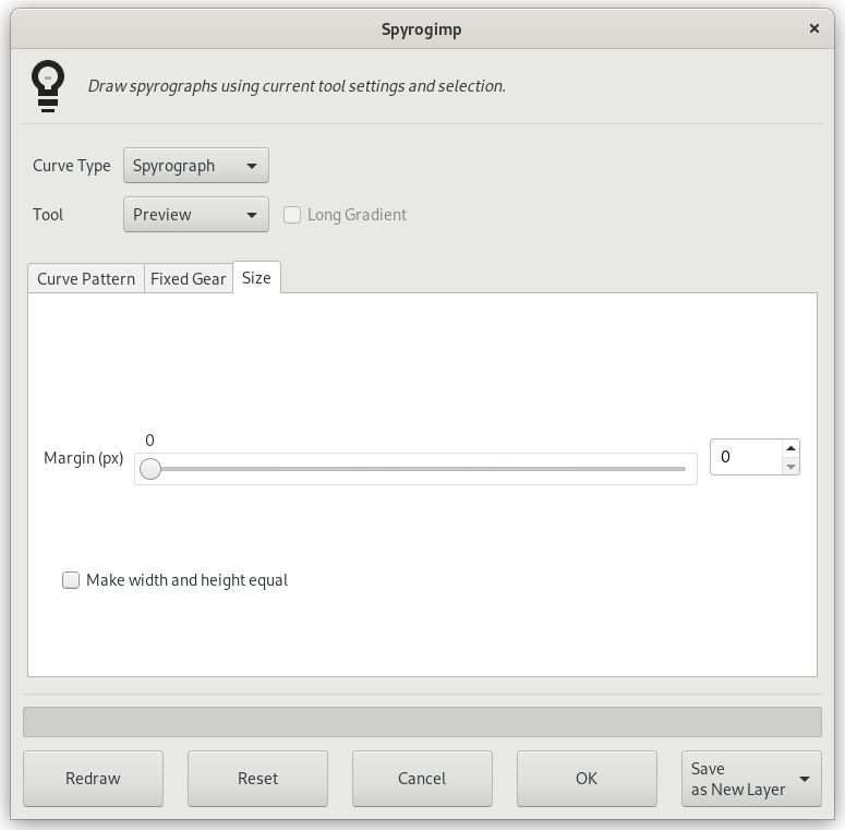 Opzioni del filtro «Spirogimp» (Dimensione)