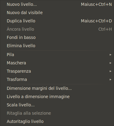 I contenuti del menu «Livello»