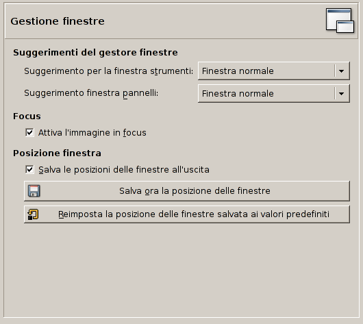 Preferenze della gestione finestre