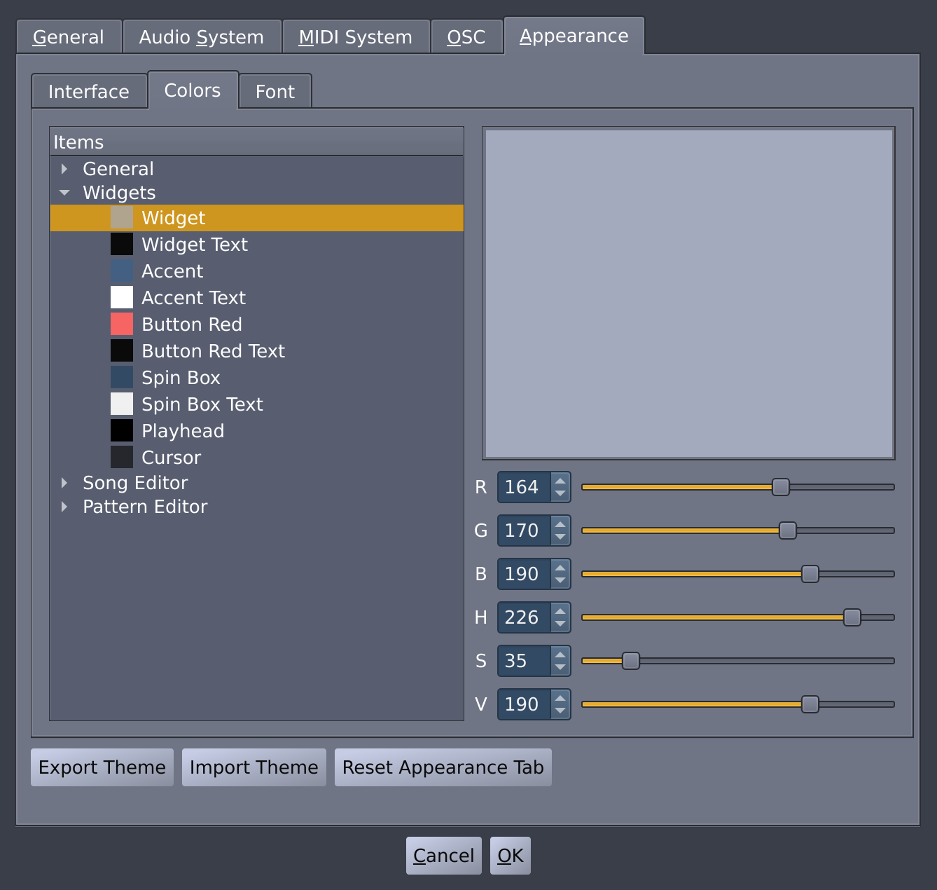 The Colors Tab