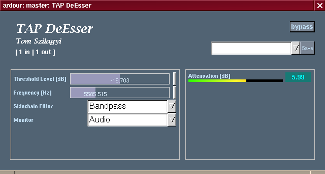 [TAP DeEsser GUI as shown in Ardour]