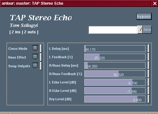 [TAP Stereo Echo GUI as shown in Ardour]